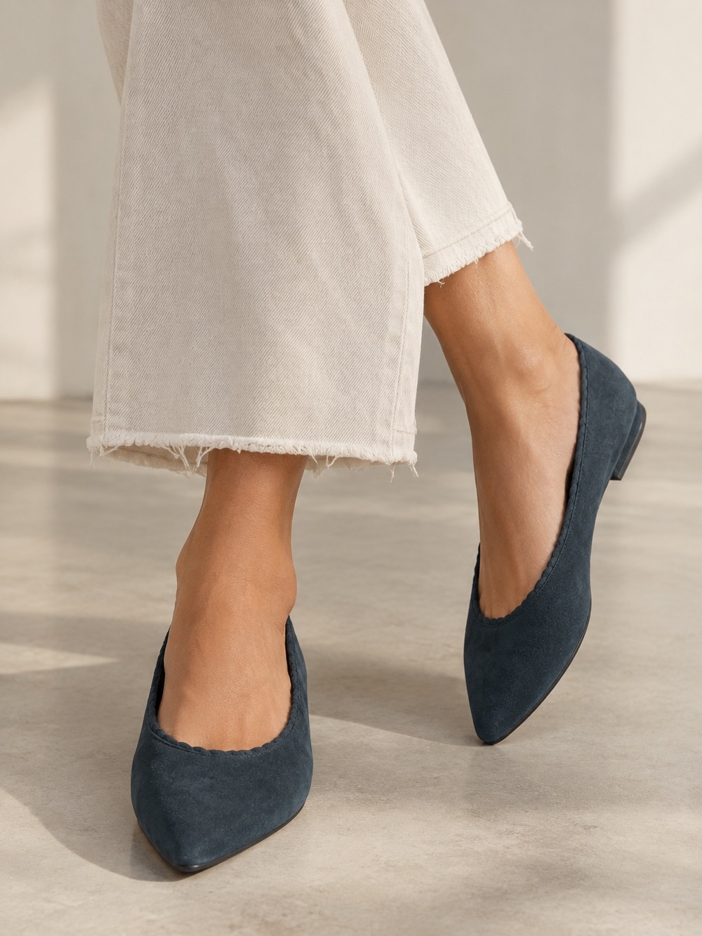 Eileen Fisher Posy Suede Scalloped Ballet Flats